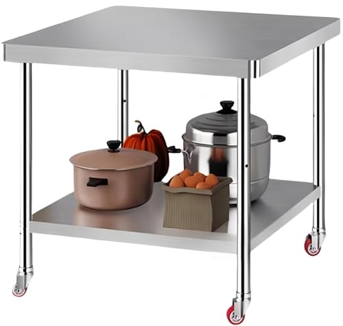 TUIYIDUO ステンレス 作業台 業務用 調理台 アキャスター付き 600×400×803mm 360度回転 静音 ブレーキ付き 厨房作業台 丸角デザイン ぶつかり防止 2段 ステンレステーブル キッチン 飲食店 家庭用 日本語取扱説明書付き